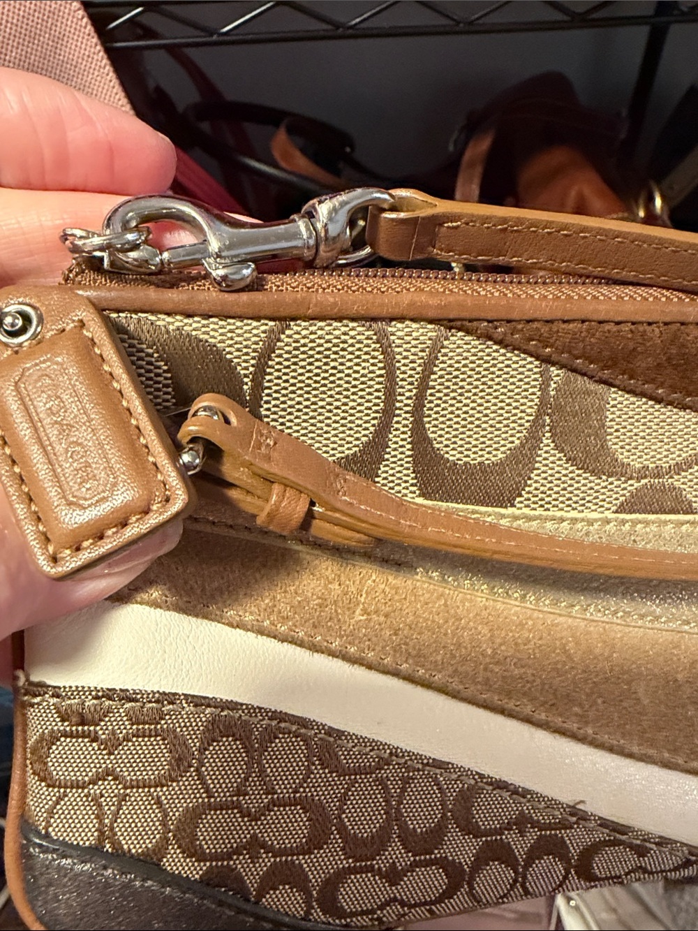 Coach Brown and Tan Signature Patchwork Wristlet - Picture 3 of 3